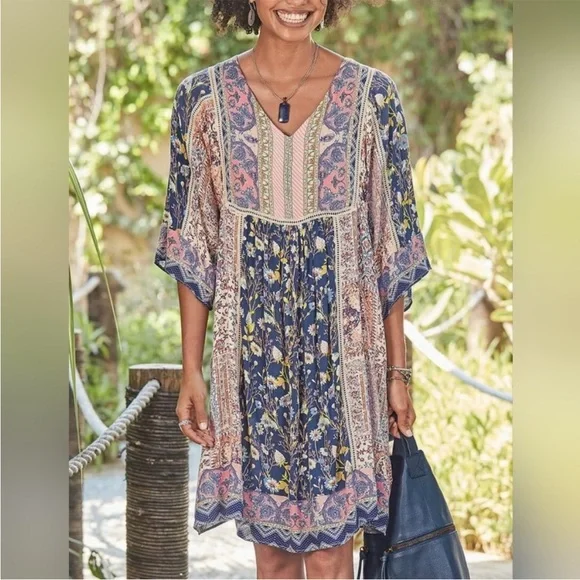 Sundance Blue and Cream Midi Dress - Picture 1 of 5